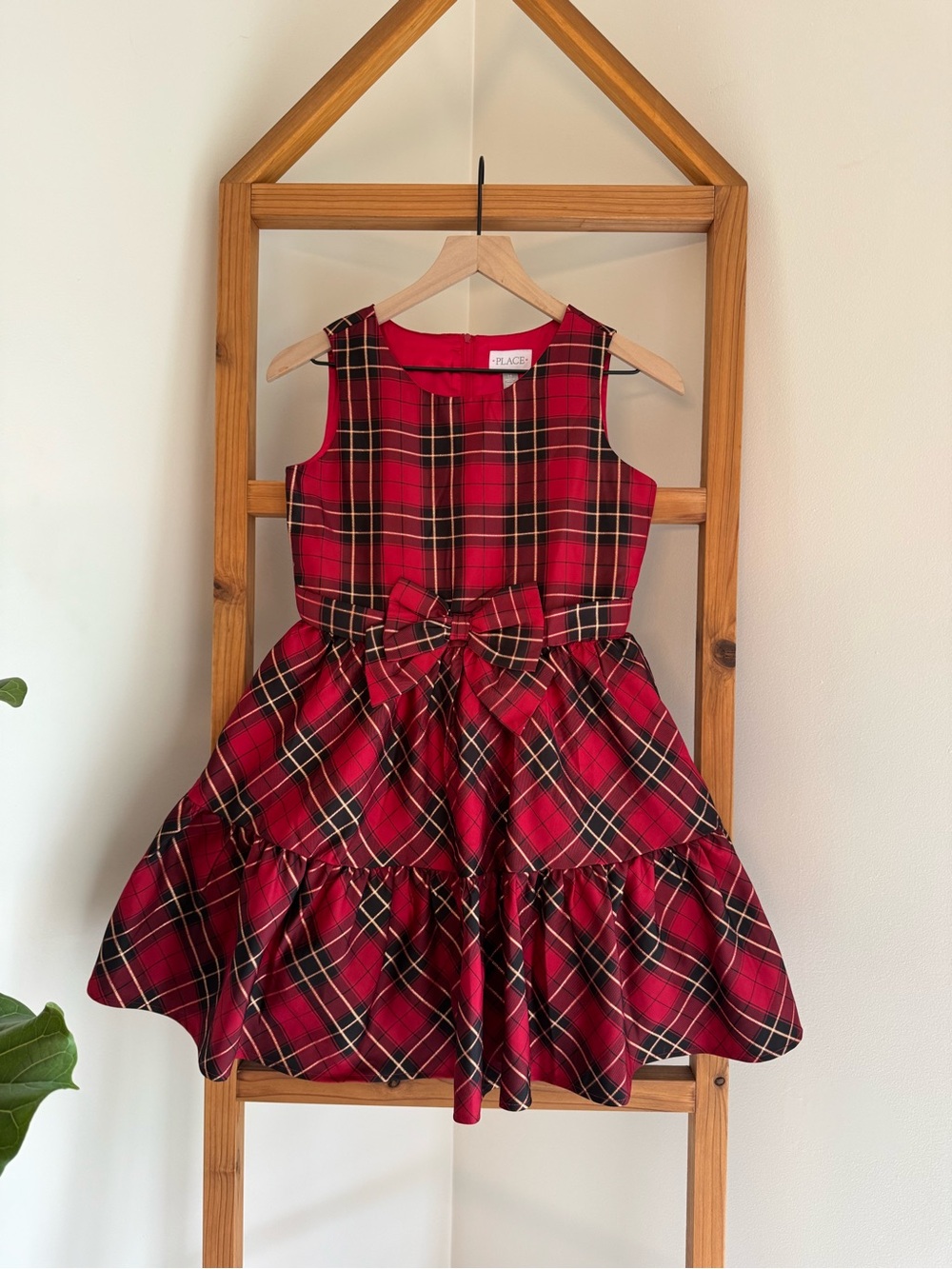 The Children's Place Red Plaid Sleeveless Dress with Waist Bow